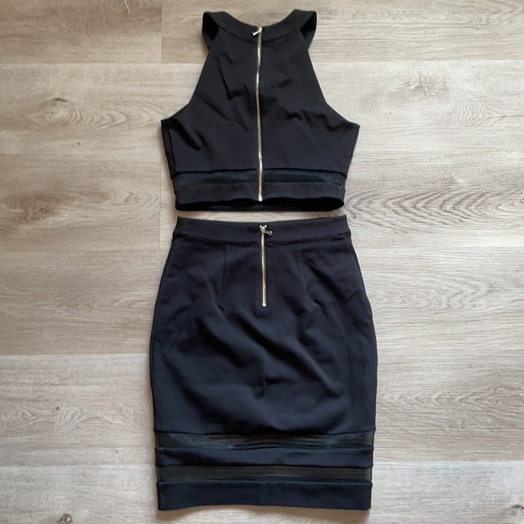 Bebe Black 2 piece matching mesh crop top and bodycon skirt XS - Picture 5 of 7